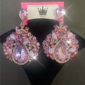 Lavender  Purple  and pink Pageant Crystal Earrings